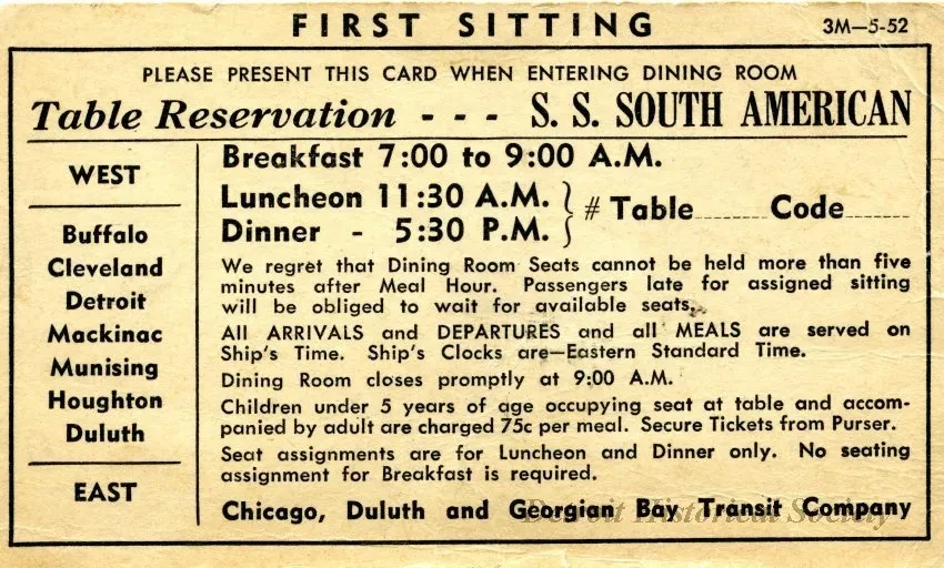 Card, Meal - First Sitting