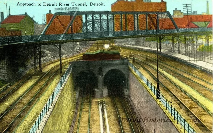 Postcard - Approach to Detroit River Tunnel, Detroit