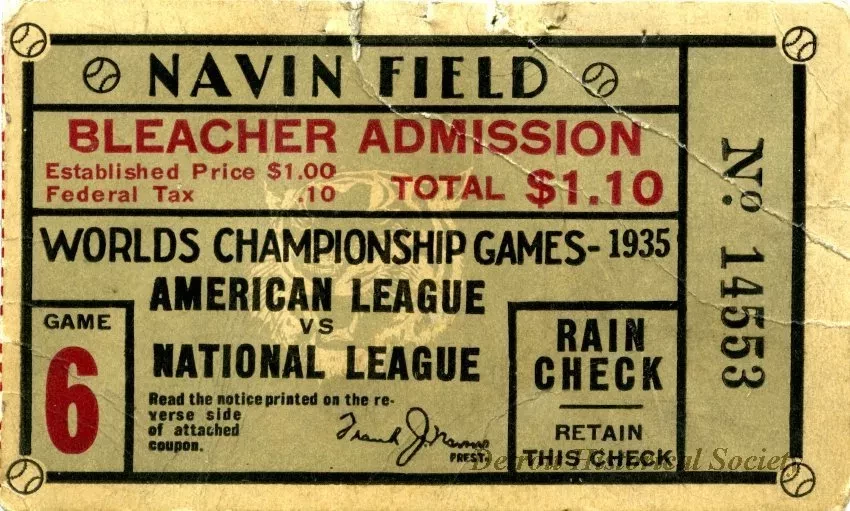 Ticket, Admission - Navin Field
Bleacher Admission
