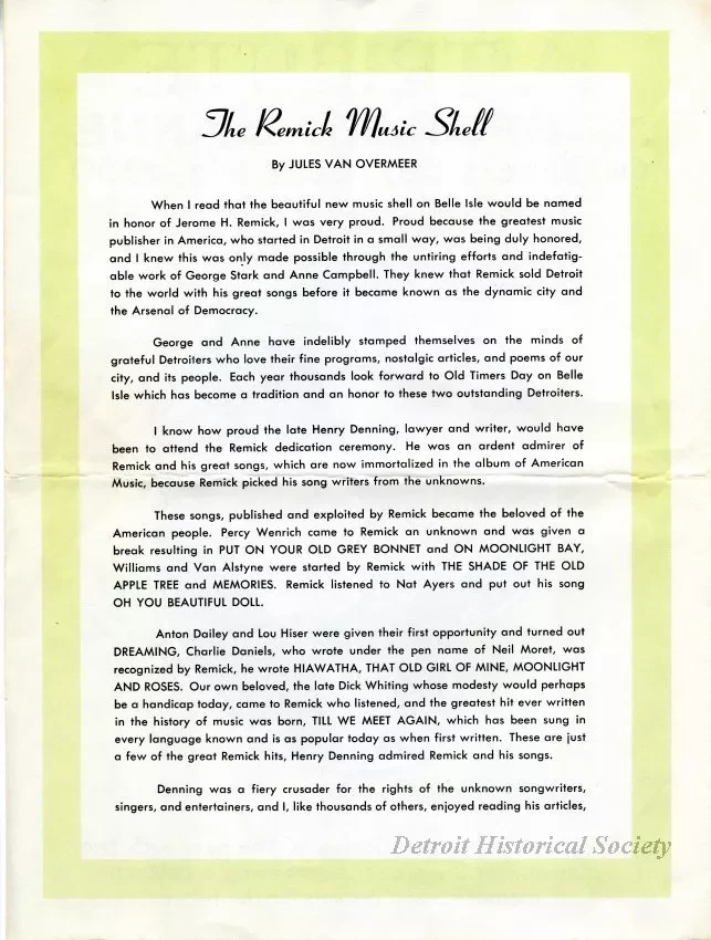 Pamphlet - A Tribute to George and Anne, Old Timers Day, Belle Isle, 1950