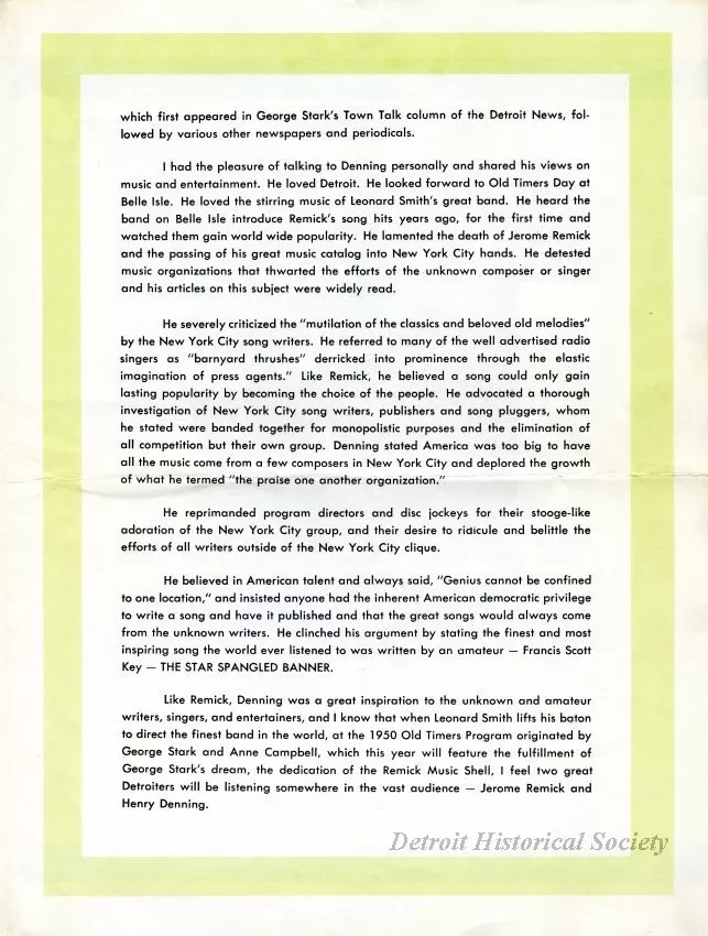 Pamphlet - A Tribute to George and Anne, Old Timers Day, Belle Isle, 1950