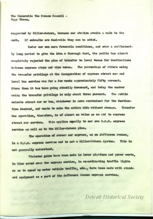 Report - Report of the Street Railway Commission to the 
Honorable Common Council on the Miller-Schorn System