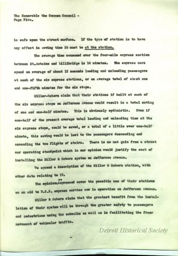 Report - Report of the Street Railway Commission to the 
Honorable Common Council on the Miller-Schorn System