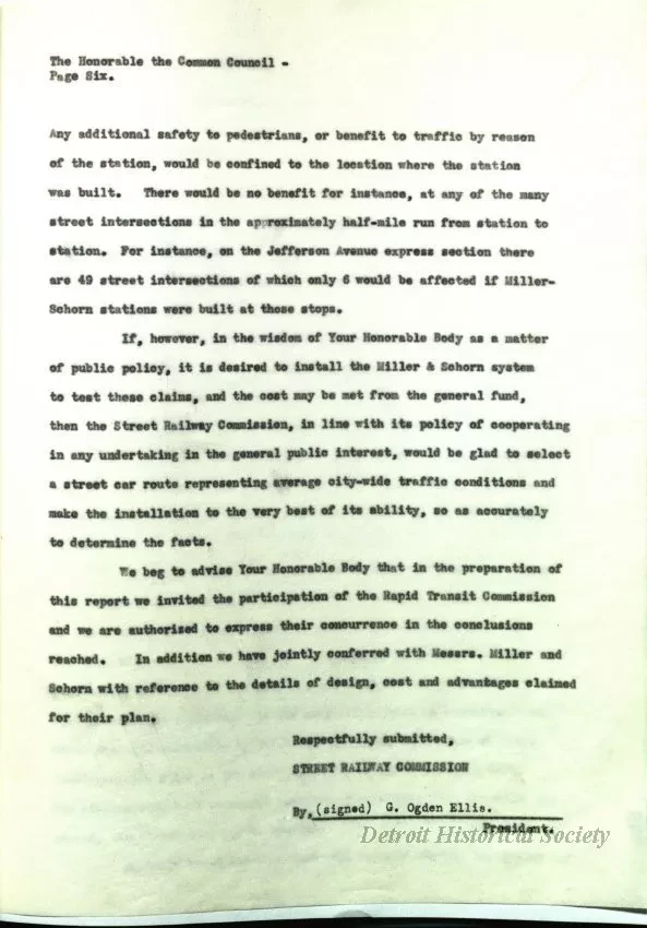 Report - Report of the Street Railway Commission to the 
Honorable Common Council on the Miller-Schorn System