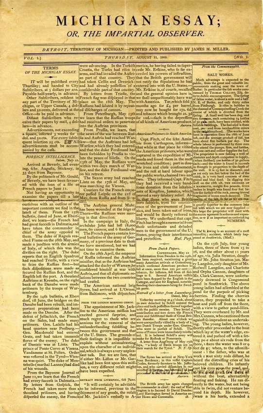 Newspaper - Michigan Essay:
or the Impartial Observer
