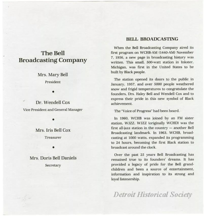 Pamphlet - Twenty-Fifth Anniversary Celebration, November 7, 1981, Detroit Historical Museum.