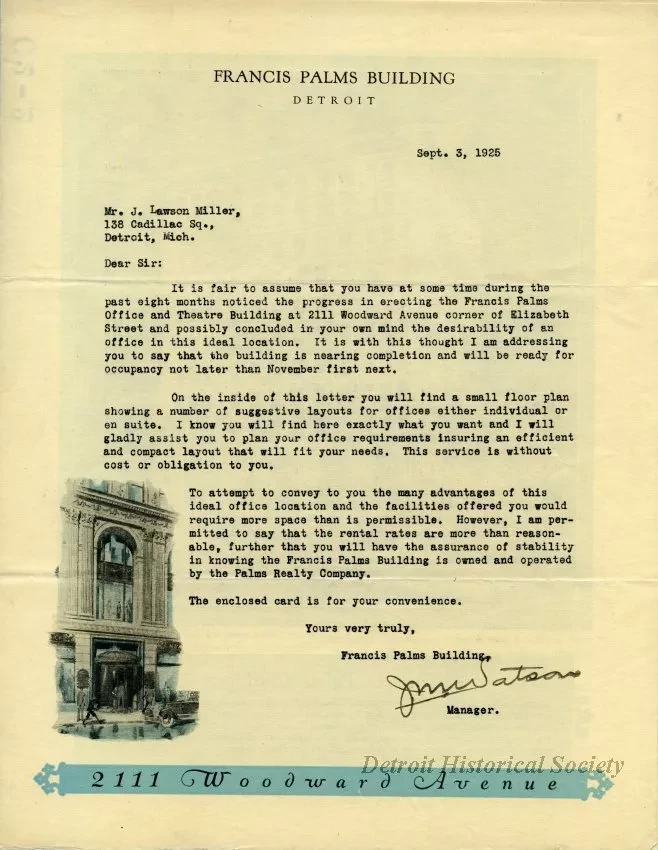 Letter - Francis Palms Building