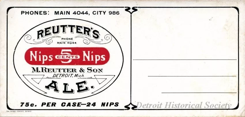 Advertisement - Reutter's Ale
Nips, 5 Cents, Nips