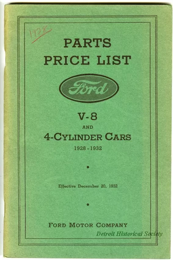 Booklet - Ford Motor Company Parts Price List V-8 and 4-Cylinder Cars 1928-1932