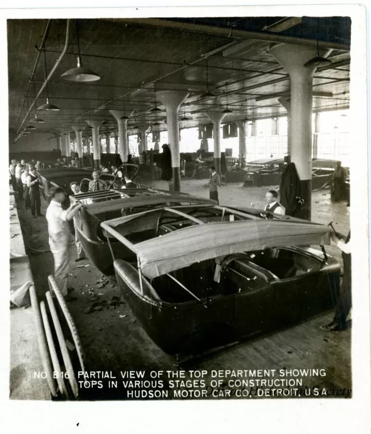 Stereograph - Partial View of The Top Department Showing Tops In Various Stages Of Construction, Hudson Motor Car Co, Detroit, USA