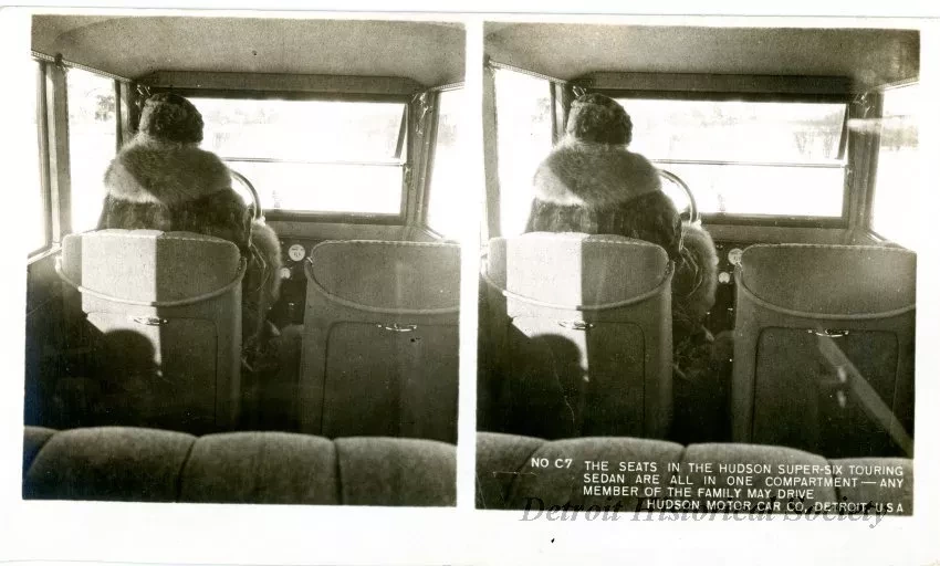 Stereograph - The Seats In The Hudson Super-Six Touring Sedan Are All In One Compartment - Any Member Of The Family May Drive, Hudson Motor Car Co, Detroit, USA