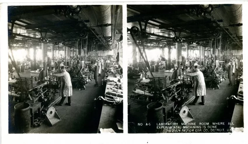 Stereograph - Laboratory Machine Room Where All Experimental Machining Is Done, Hudson Motor Car Co, Detroit, USA
