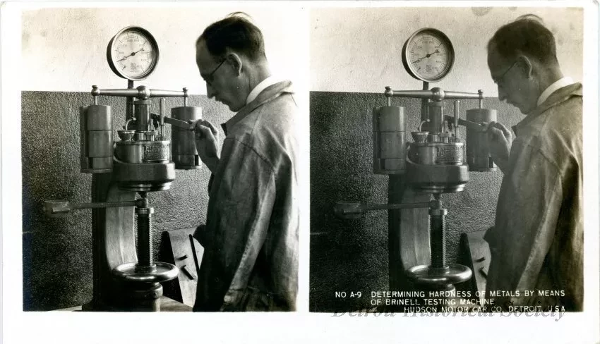 Stereograph - Determining Hardness Of Metals By Means Of Brinell Testing Machine, Hudson Motor Car Co, Detroit, USA