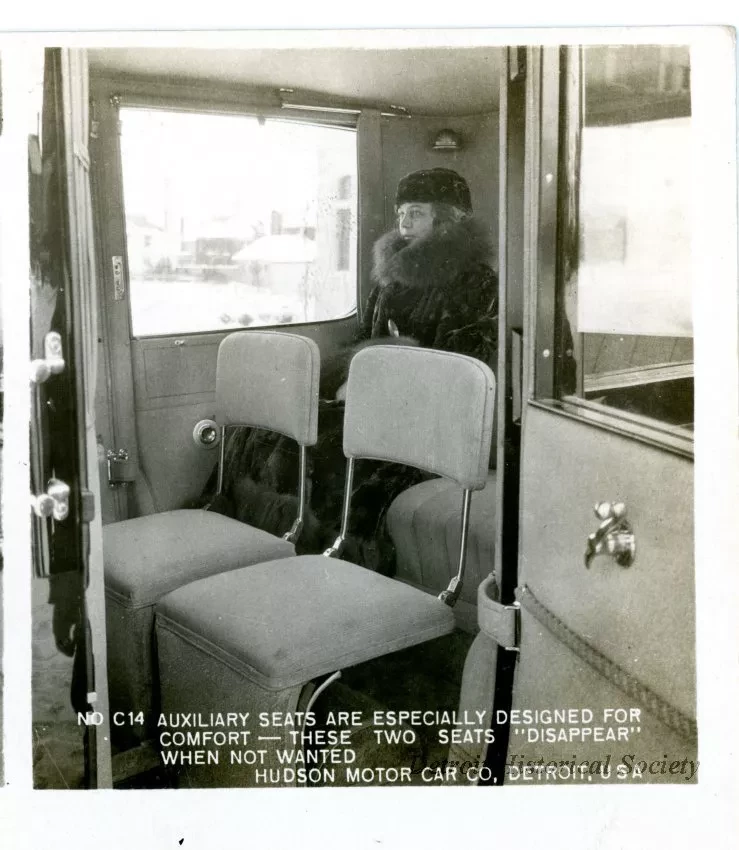 Stereograph - Auxiliary Seats Are Especially Designed For Comfort - These Two Seats "Disappear" When Not Wanted, Hudson Motor Car Co, Detroit, USA