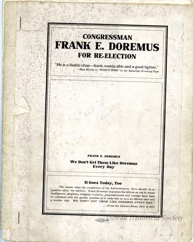 Booklet - Congressman Frank E. Doremus For Re-Election