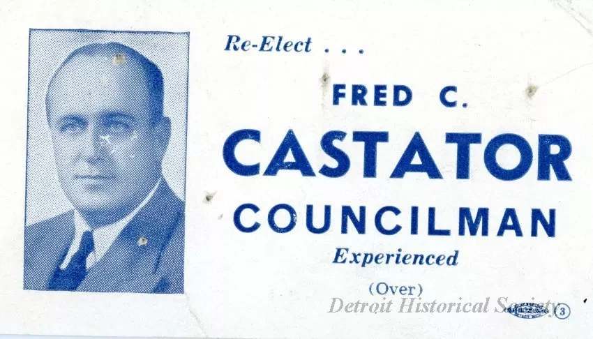 Card, Political - Re-Elect... Fred C. Castator