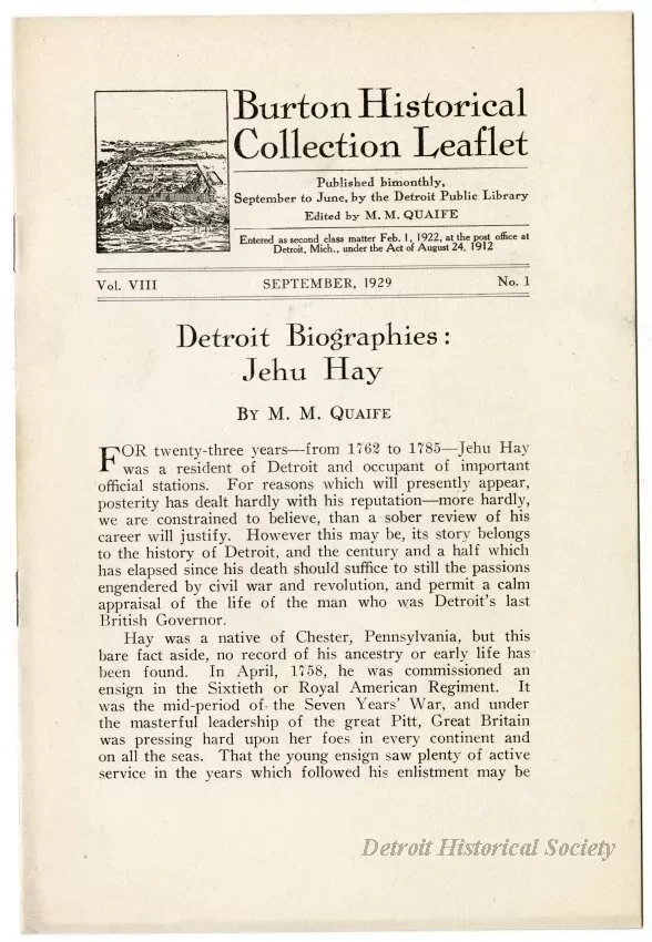 Leaflet - Burton Historical Collection Leaflet, Vol. VIII, No. 1
