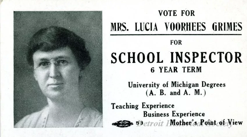 Card, Political - Vote for 
Mrs. Lucia Voorhees Grimes