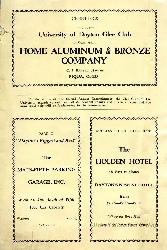 Ad, Print - 1928-1929 Glee Club - University of Dayton