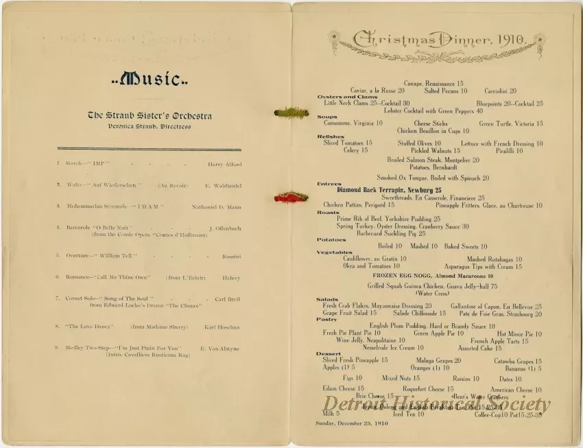 Menu - A Bright and Happy Christmas to you and Good Luck
Hotel Wayne 
Detroit, Mich.
J. R. Hayes, prop.