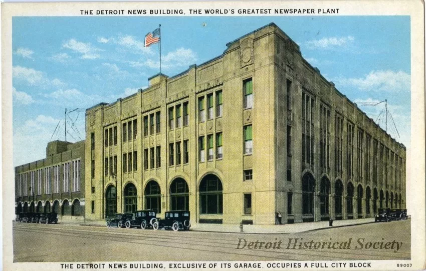 Postcard - The Detroit News Building, The World's Greatest Newspaper Plant
The Detroit News Building, Exclusive of its Garage, Occupies a Full City Block