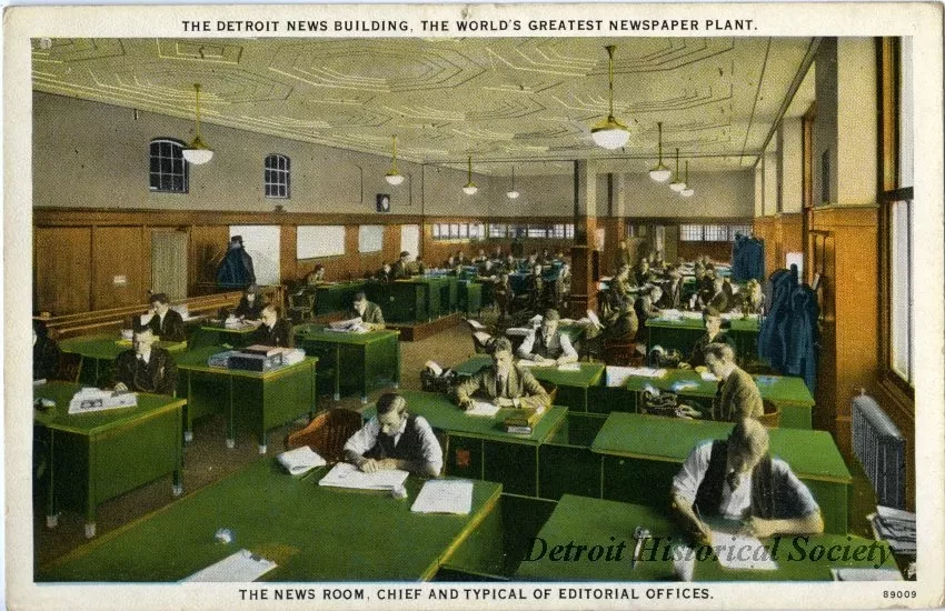 Postcard - The Detroit News Building, The World's Greatest Newspaper Plant
The News Room, Chief and Typical of the Editorial Offices