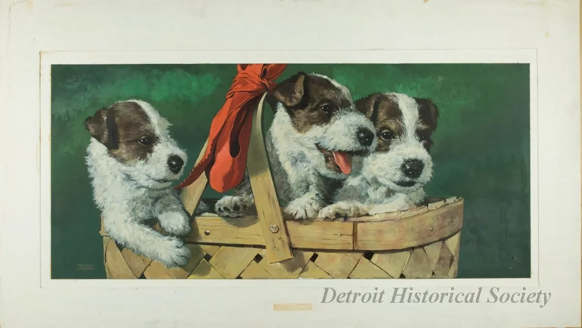 Sign, Advertising - Three Puppies in a Basket