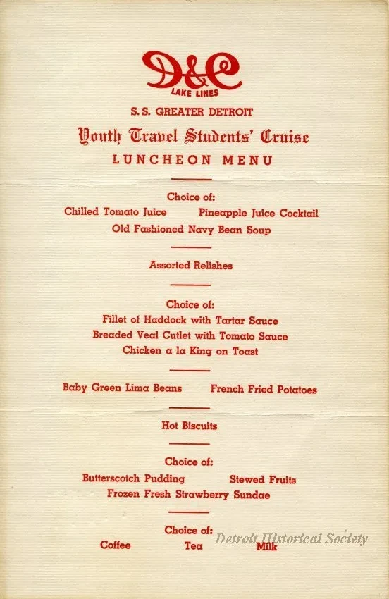 Menu - D&C Lake Lines
S.S. GREATER DETROIT