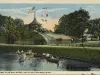 Postcard - Floral Flag and Mount, Belle Isle, Detroit, Mich.