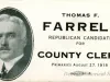 Card, Political - Thomas F. Ferrell
Republican Candidate for 
County Clerk