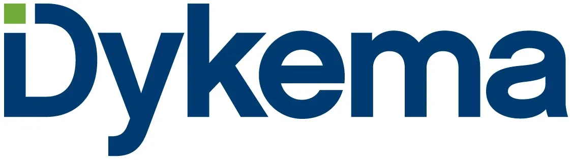 Dykema in blue text on a white background