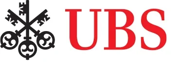 UBS in red text with three overlapping ornate black keys on a white background
