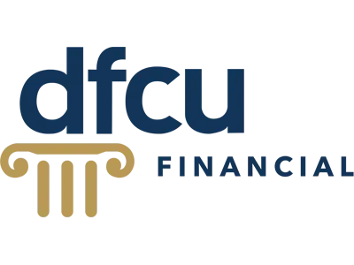 dfcu Financial logo with blue text and a gold column design.