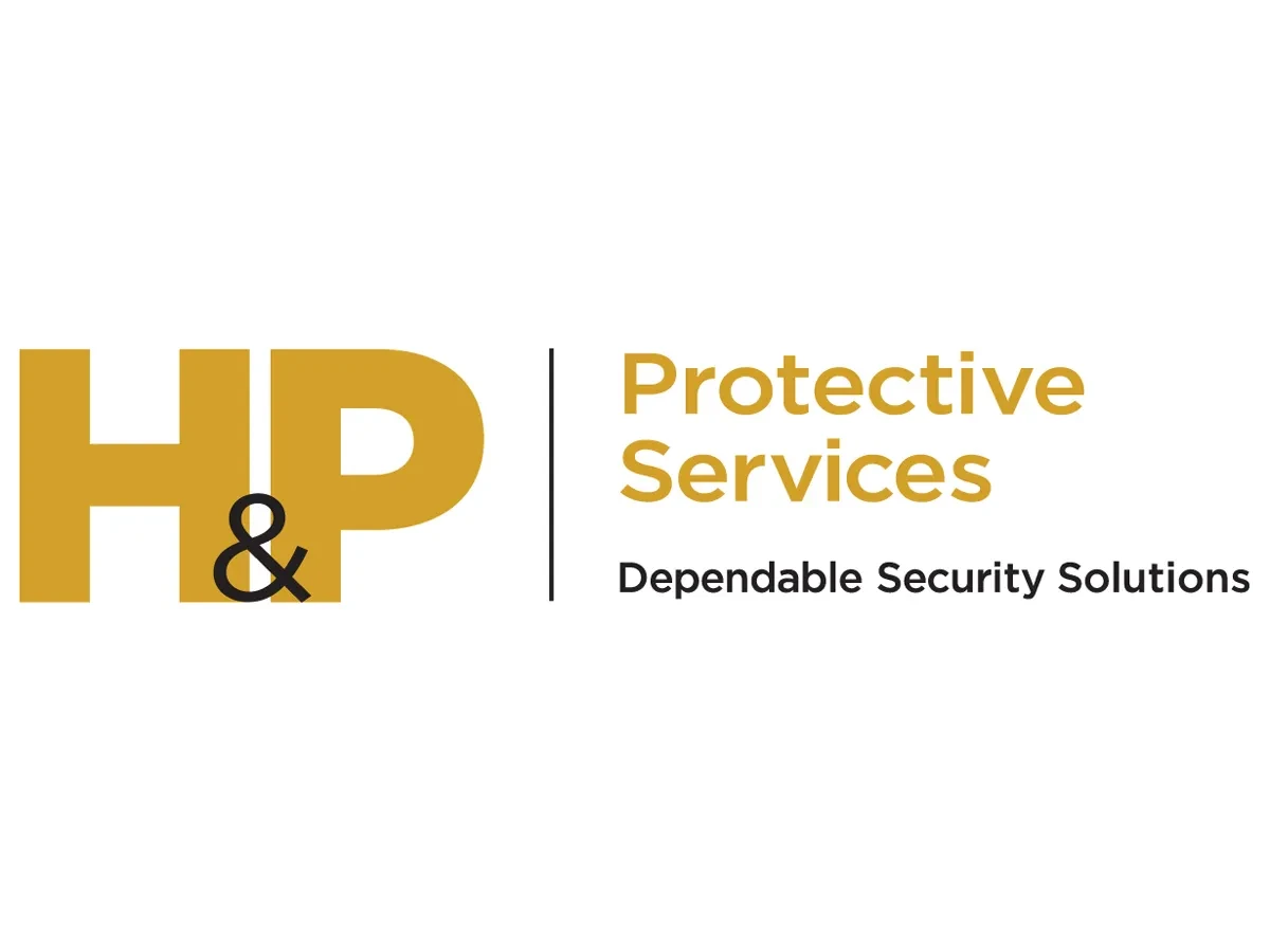 H&amp;P Protective Services logo with tagline "Dependable Security Solutions" in yellow and black text.