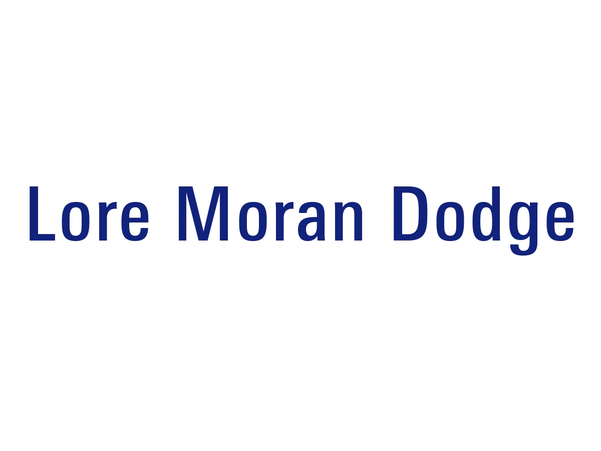 Blue text logo saying "Lore Moran Dodge" on a black background.