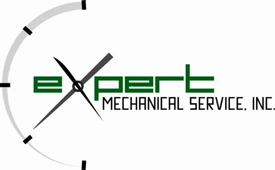 Expert Mechanical Service, Inc. logo with stylized clock design.