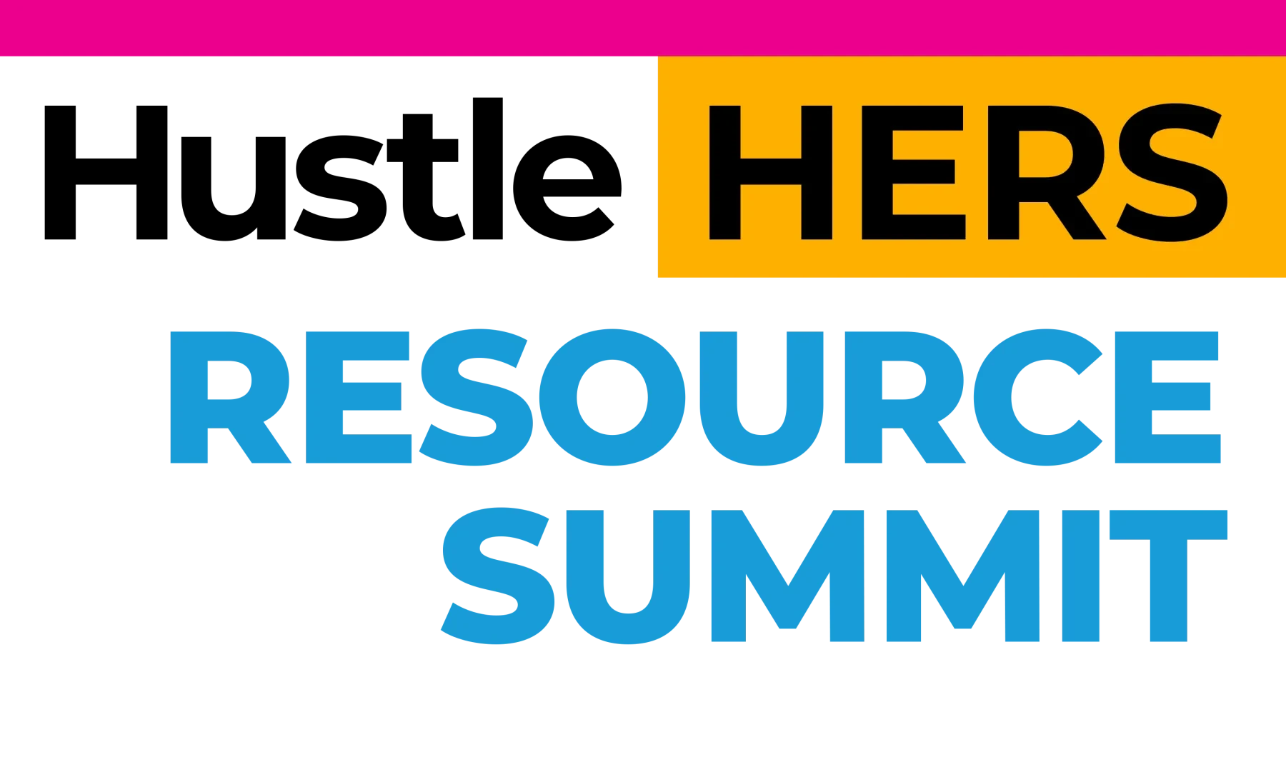 HuslteHERS Resource Summit logo with bold text on a black background.
